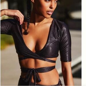 Quarter-Sleeve Wrap Cut Out Boho Peasant Beach Art Hipster Strappy Bikini Top